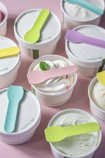 Разноцветные ложки для мороженого Бумажные ложки Vegware, прочные, длина 9 см, 50 шт.
