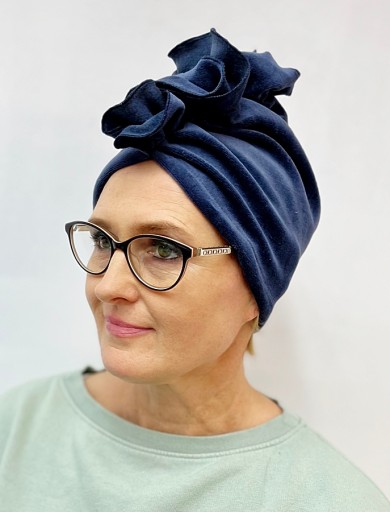 Granatowy turban Luba z weluru czapka bez wzoru także po chemioterapii