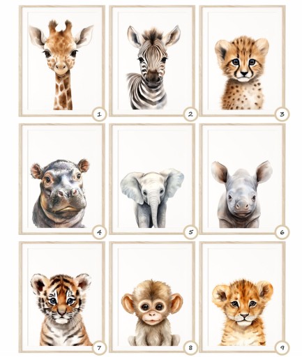 Zestaw 3 plakaty portrety zwierząt Safari A3 lew, żyrafa, zebra Wzory!