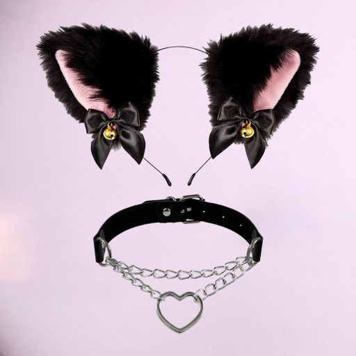 Kattenoren hoofdband i ледерен кеттинг аниме орен хаарбанд Chain Choker