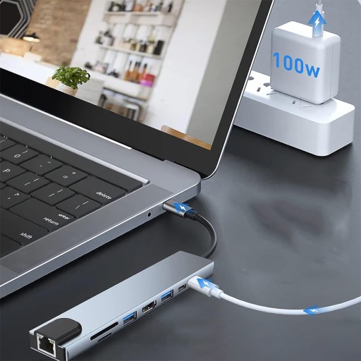 АДАПТЕР-концентратор СТАНЦИОННЫЙ РАЗДЕЛИТЕЛЬ 8 В 1 USB-C HDMI 4K LAN SD/TF PD