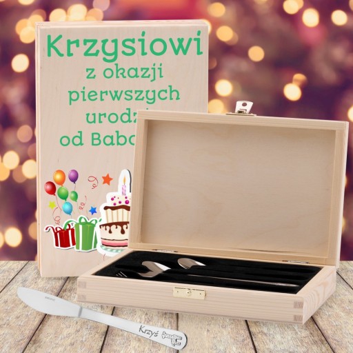 Sztućce dla dziecka zwierzątka chrzest Etui Nadruk