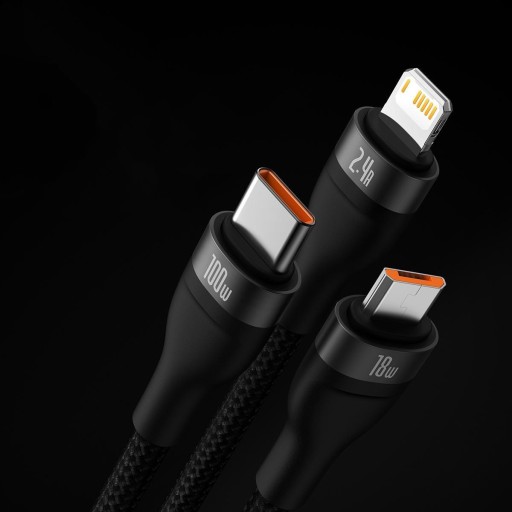 USB-кабель Baseus USBA USBC + microUSB + Lightning 1,2 м Черный
