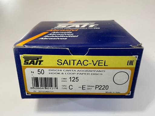 наждачная бумага липучка 125мм р180 (50 шт.) SAIT