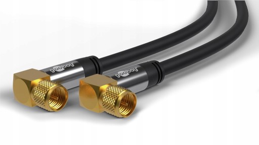 Kabel antenowy SAT 135 dB 4x ekranowany 2x90° 3.0m czarny pozłacany Goobay