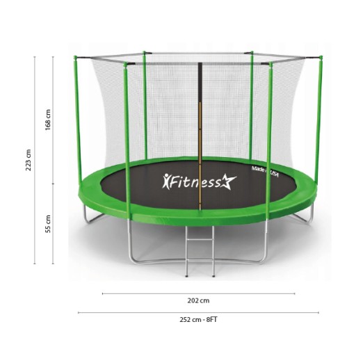 САДОВЫЙ ДЕТСКИЙ батут F-STAR 254CM 8FT ЗЕЛЕНАЯ СЕТКА С ЛЕСТНИЦЕЙ