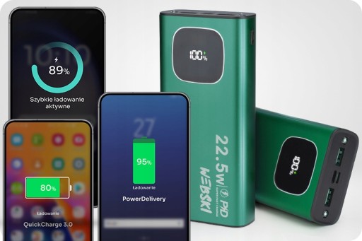 Аккумулятор Power-Bank Зеленый Металлик 30000 мАч QC
