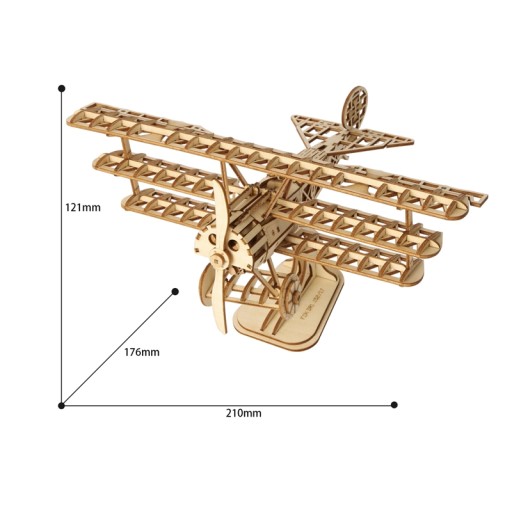Деревянный 3D-пазл Robotime - Самолет-триплан