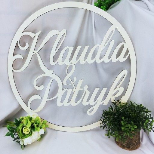 WIANEK KOŁO ŚLUB WESELE NAPIS IMIONA na ścianę