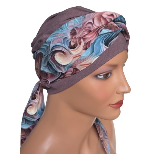 Turban damski wiosenny Lena kakao-413 chusta miękka także po chemioterapii
