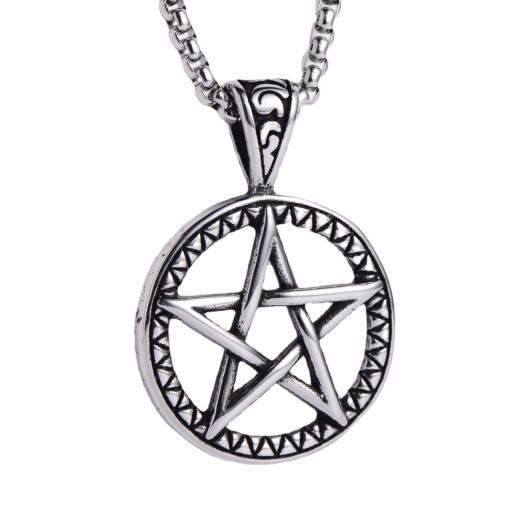 NASZYJNIK Srebrny Stal Łańcuszek PENTAGRAM 311
