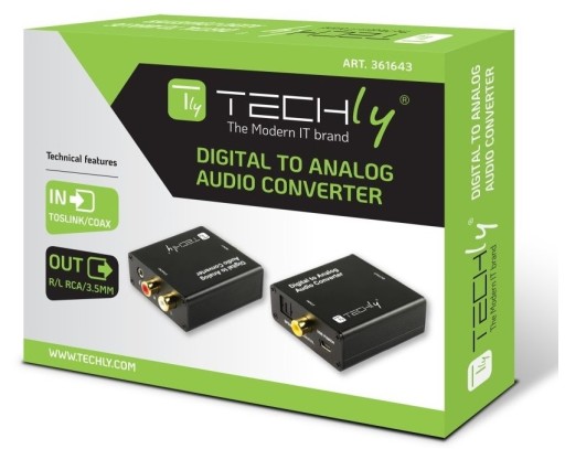 Коаксиальный ЦАП Techly Toslink в аналоговый RCA L/R и 3,5 мм