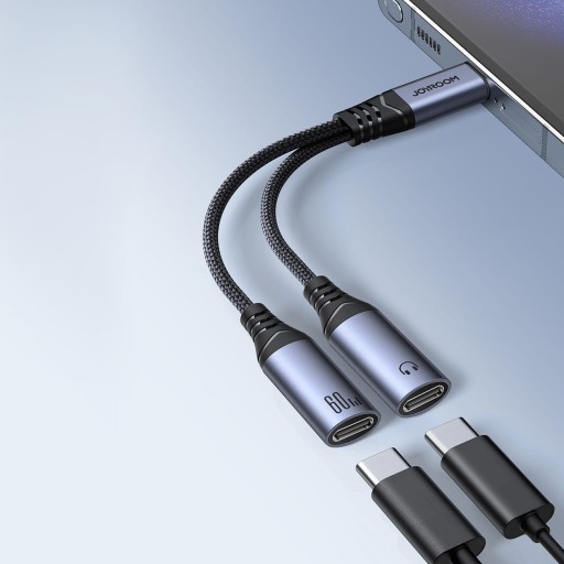 Аудиоадаптер DAC Joyroom SY-C03, 2-в-1, с разъёмами USB Type-C — 2x USB-C, PD 60 Вт