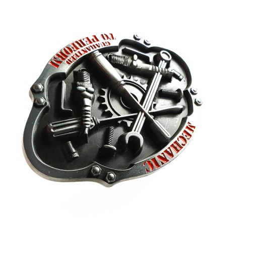 PIĘKNA SREBRNA KLAMRA DO PASKA MECHANIK TUNING