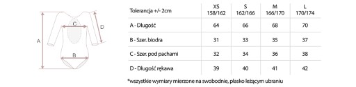 BODY DO ĆWICZEŃ TANIEC BALET PILATES 3/4 RĘKAW L