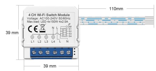 МОБИЛЬНОЕ РЕЛЕ WiFi РОЗЕТКА SMART TUYA 4 КАНАЛА 4x150Вт