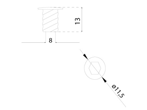 MUFA IMBUSOWA, DWUGWINTOWA M6x13 do mebli 10 szt