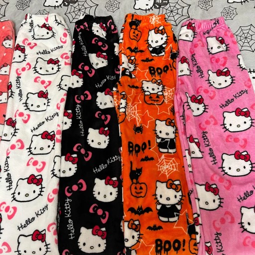 Женские фланелевые пижамы Hello Kitty, теплые брюки,