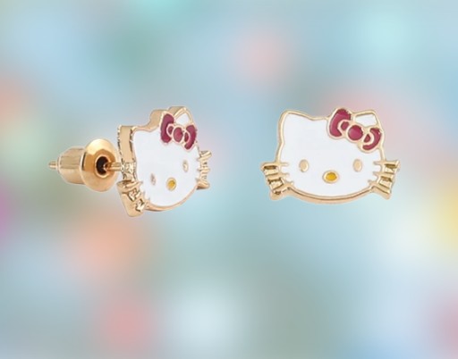 Золотые серьги-гвоздики Hello Kitty Kitty