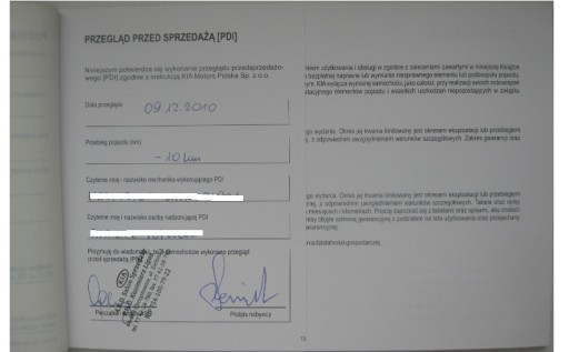 KIA książka serwisowa PL 2010/2011 rok oryginalna