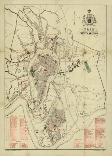 Старый план города Кракова 1890 г. 70х50см