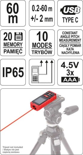 ЛАЗЕРНЫЙ ДАЛЬНОМЕР 60 м YATO YT-73127