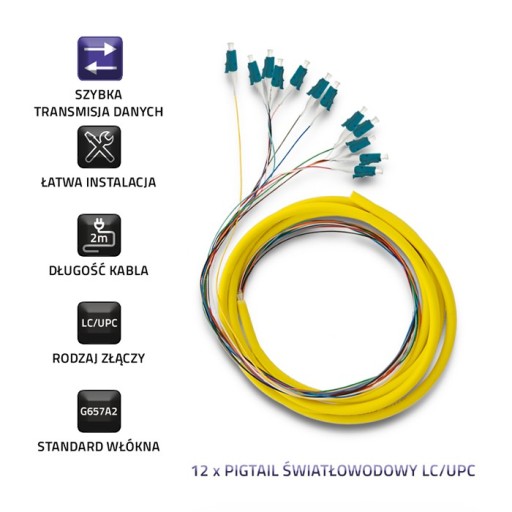 Qoltec 12 x Pigtail LC/UPC, одномодовый G657A2 2 м