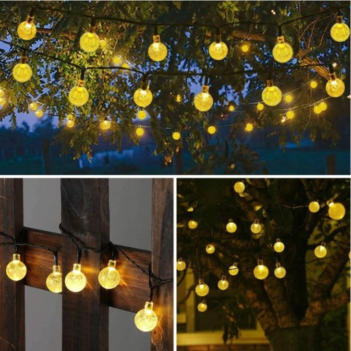 LAMPKI SOLARNE OGRODOWE GIRLANDA ŚWIETLNA 9,5M 50 LED KULKI CIEPŁE