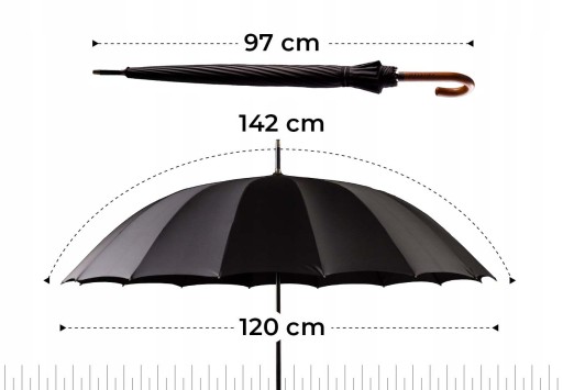WEISNER Kapitol | CZARNA PARASOLKA DAMSKA MESKA PARASOL PRZECIWDESZCZOWY XL