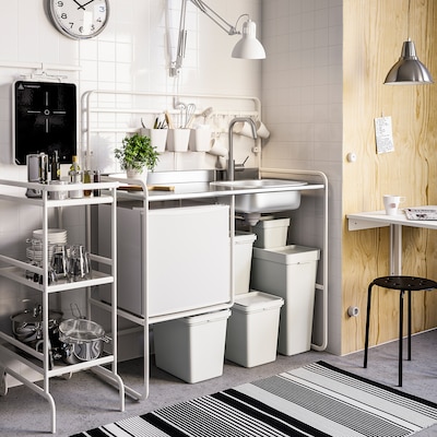 МУСОРНИЦА с крышкой, светло-серый 35л IKEA
