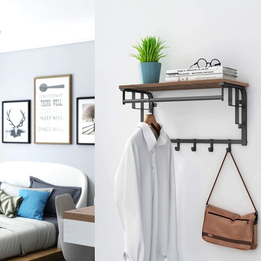 НАСТЕННАЯ ВЕШАЛКА, полка в деревенском стиле с металлом LOFT