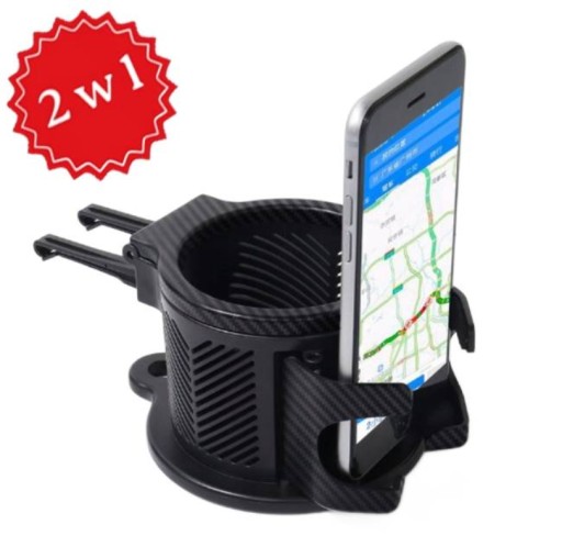 Uchwyt na KUBEK I TELEFON do samochodu do kratki 2w1 CARBON