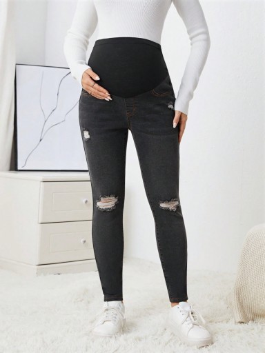 SHEIN MATERNITY SPODNIE CIĄŻOWE JEANSY CZARNE XL 117
