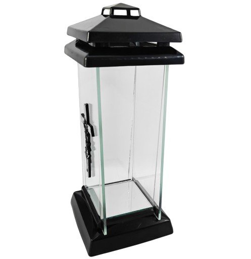 Znicz na grób MINI TRAPEZ z krzyżem mała kapliczka + wkład led w tubie