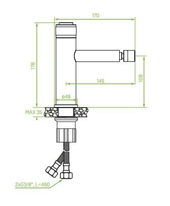 Смеситель для биде VOLUMO с хромированной пробкой BAV_032D