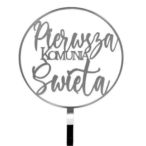 Topper na tort na komunie srebrny Pierwsza Komunia Święta srebrne lustro