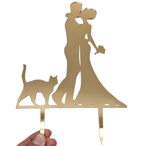 Topper Golden Topmer для молодой пары для торта с кошачьим золотым зеркалом