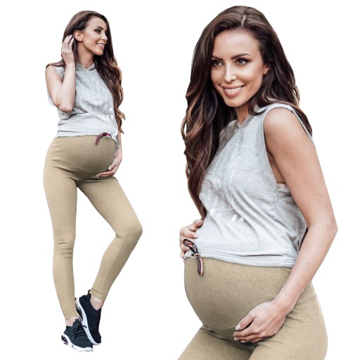 LEGGINSY CIĄŻOWE DŁUGIE GETRY Z PANELEM BEŻ 3XL
