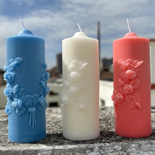 Forma silikonowa do ŚWIEC WOSKU KOLUMNOWA CYLINDER WALEC Z KWIATAMI RÓŻY