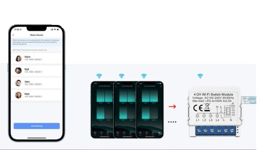 МОБИЛЬНОЕ РЕЛЕ WiFi РОЗЕТКА SMART TUYA 4 КАНАЛА 4x150Вт