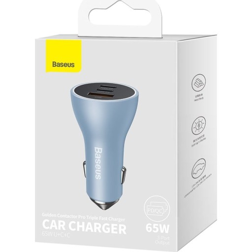 Автомобильное зарядное устройство Baseus 2xUSB-C, USB-A, QC, 65 Вт