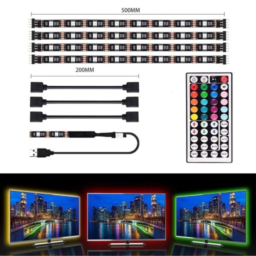 RGB светодиодная подсветка телевизора 4 x 50 см, набор USB светодиодных лент