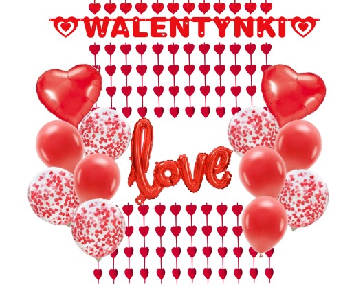 Baner dekoracje ozdoby balony serca na Walentynki