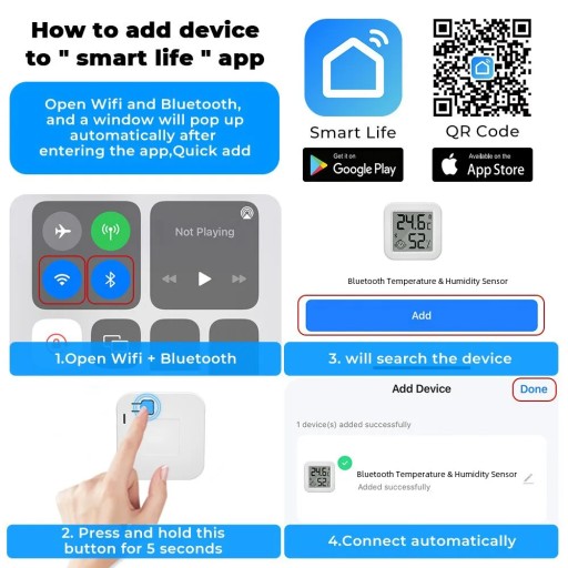 Czujnik temperatury, wilgotności Tuya THB1 łączność z bluetooth