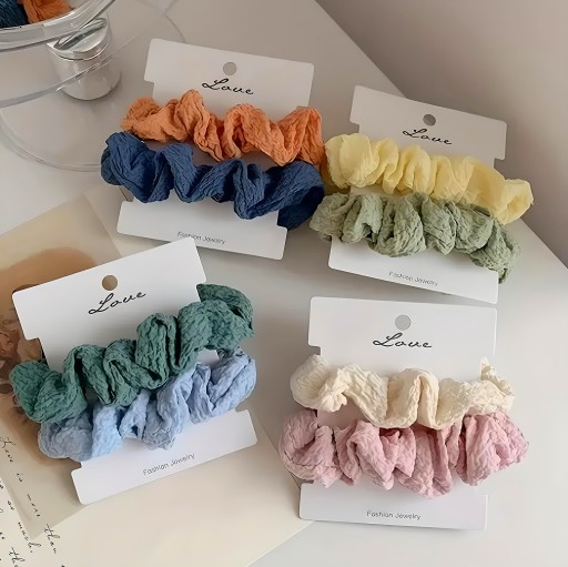 SCRUNCHIE GUMKA DO WŁOSÓW ZESTAW 2 SZT. FROTKA boho kremowa różowa ecru