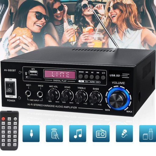 ЦИФРОВОЙ УСИЛИТЕЛЬ ЗВУКОВОЙ МОЩНОСТИ BLUETOOTH 5.0 С ПУЛЬТОМ ДУ