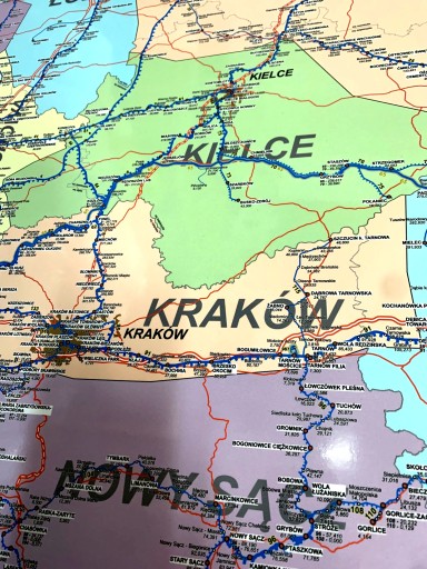 Настенная карта Польши Железнодорожная стена 140х140см Масштаб 1:500000 Текущий 2024 г.