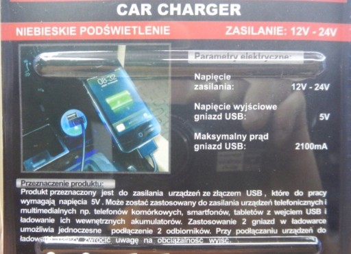 Автомобильное зарядное устройство Подсветка 2x USB 12В 24В 3.1А