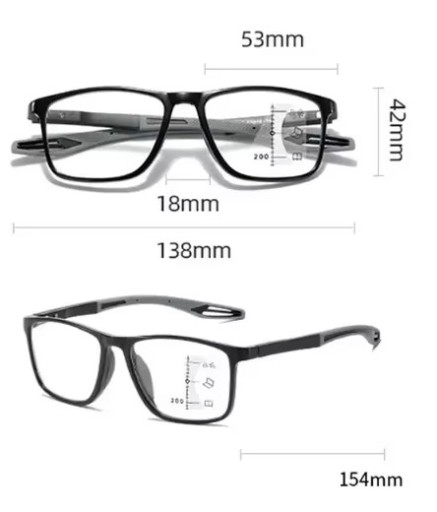 Okulary progresywne fotochrom sportowe szaro pomarańcz DAL: zero, BLIŻ +3.5