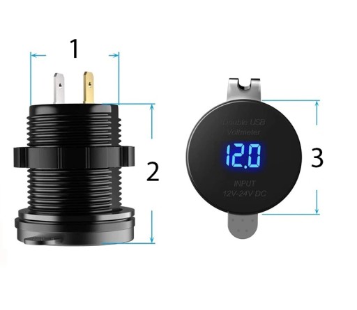 ŁADOWARKA MOTOCYKLOWA 2USB Quick Charge Woltomierz
